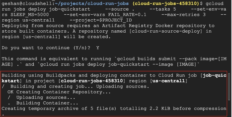 Deploying cloud run jobs using gcloud command - Build phase