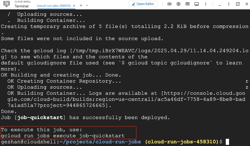 Deployed cloud run jobs using gcloud command