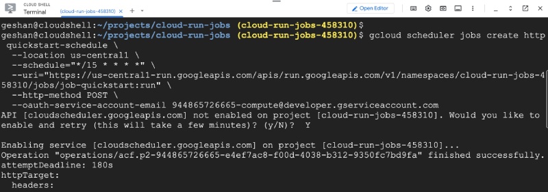 Cloud schdeuler command to create new schedule