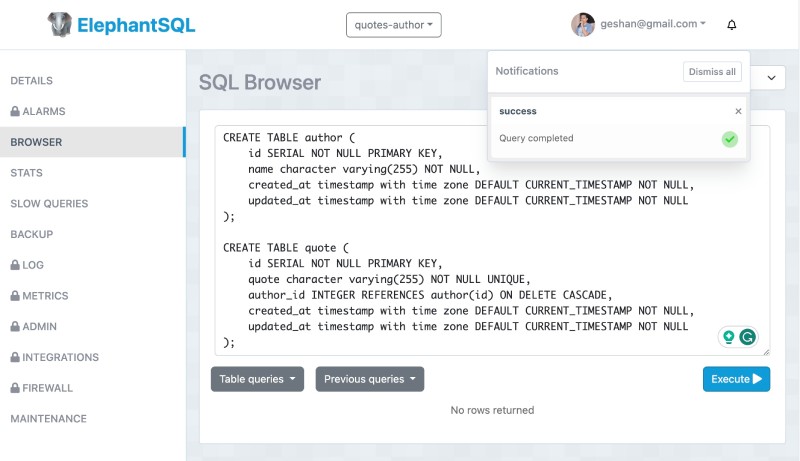 Create tables author and quote with in a one to many parent child relationship reate tables author and quote with in a one to many parent child relationship