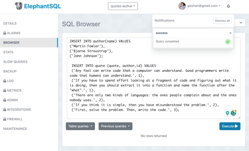 Insert data on tables author and quote Insert data on tables author and quote