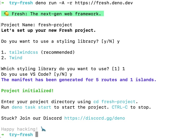 Installing Deno fresh with local deno command Installing Deno fresh with local deno command