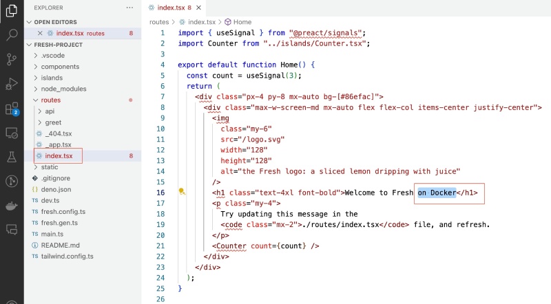 Add 'on Docker' to the Deno Fresh template Add 'on Docker' to the Deno Fresh template