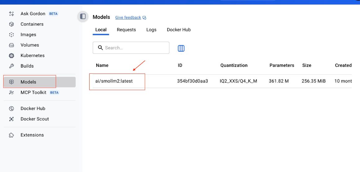 Listing pulled models in Docker Desktop Models section