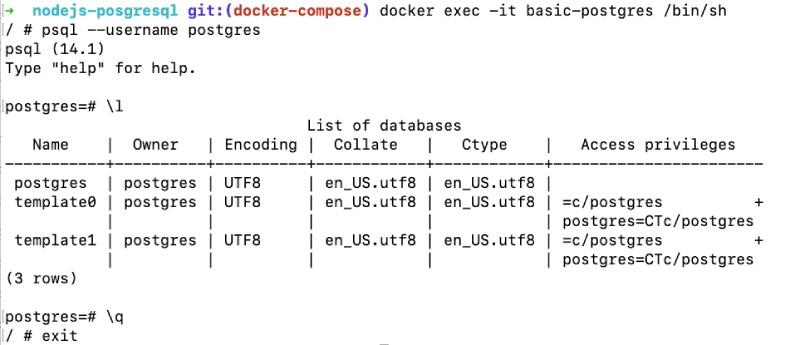 Docker exec in Postgres and list the databases Docker exec in Postgres and list the databases