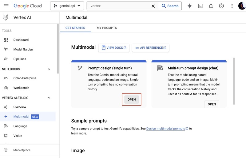 Click on Open for Prompt design (Single Turn) Click on Open for Prompt design (Single Turn)