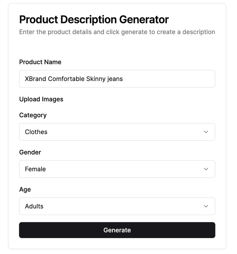 Example UI generated by V0 for the product description generator Example UI generated by V0 for the product description generator