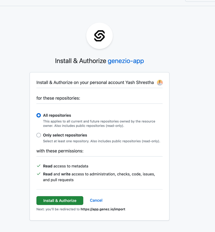 Connect Genezio to github Connect Genezio to github