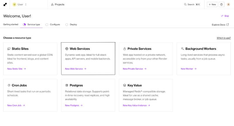Add a new Render servcie Add a new Render servcie