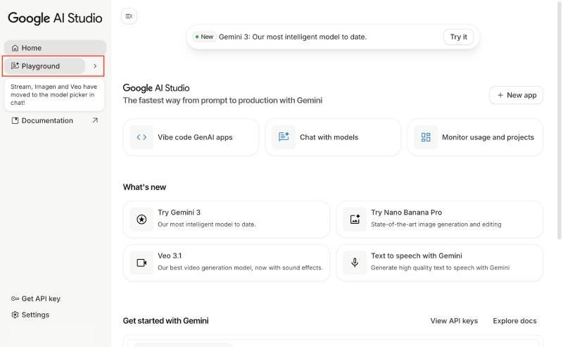 Google AI Studio Playground link