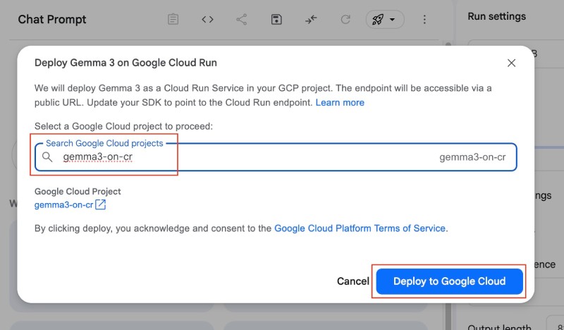 Select GCP Project on Google AI Studio