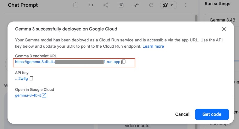 Gemma3 deployed on Cloud Run from Google AI Studio