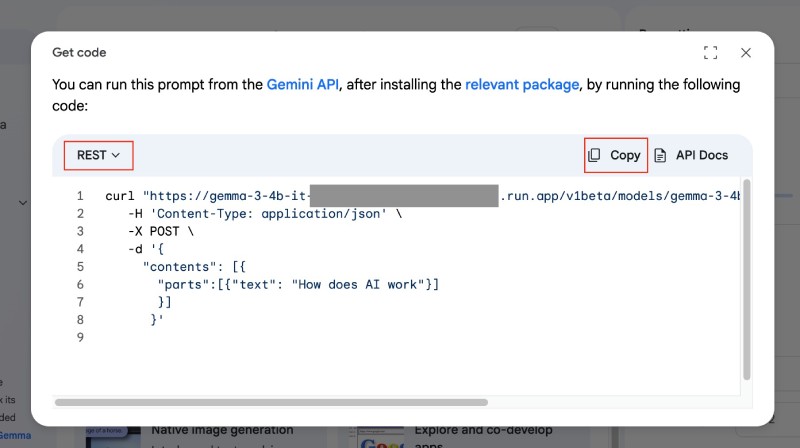 Curl code to test Gemma3 deployed on Cloud Run from Google AI Studio