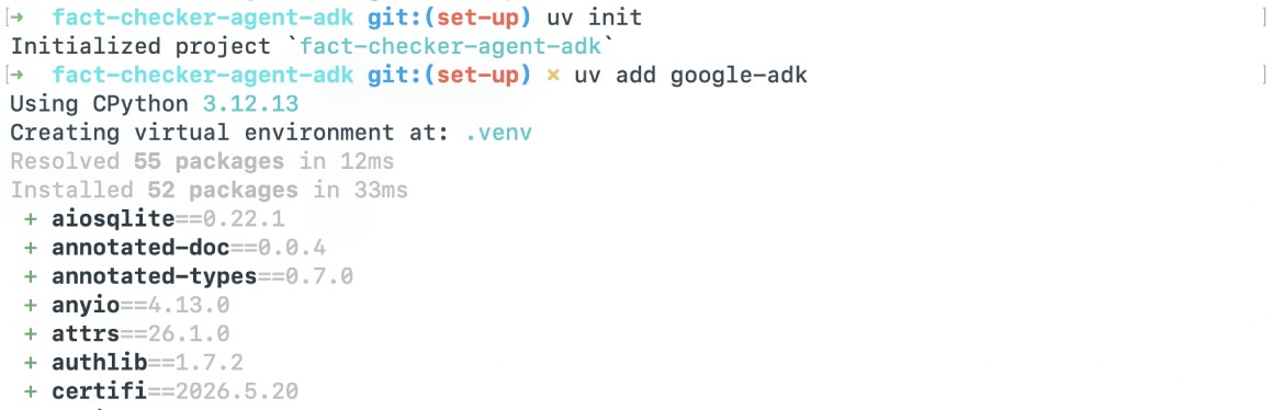 Adding google adk package using uv Adding google adk package using uv