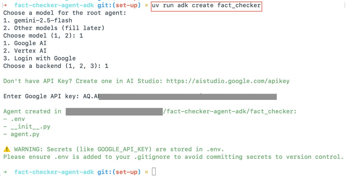Creating a new fact checker agent with Google ADK CLI Creating a new fact checker agent with Google ADK CLI