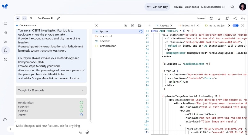 It thinks for some time (under a minute) an the starts creating the files for the Javascript (React, vite) app