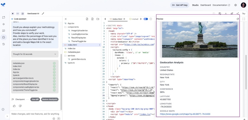 Testing the Geo location gussing app in preview with a picture of Statue of Liberty, New York