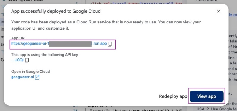 Google AI Studio has deployed the project successfully on Google Cloud Run