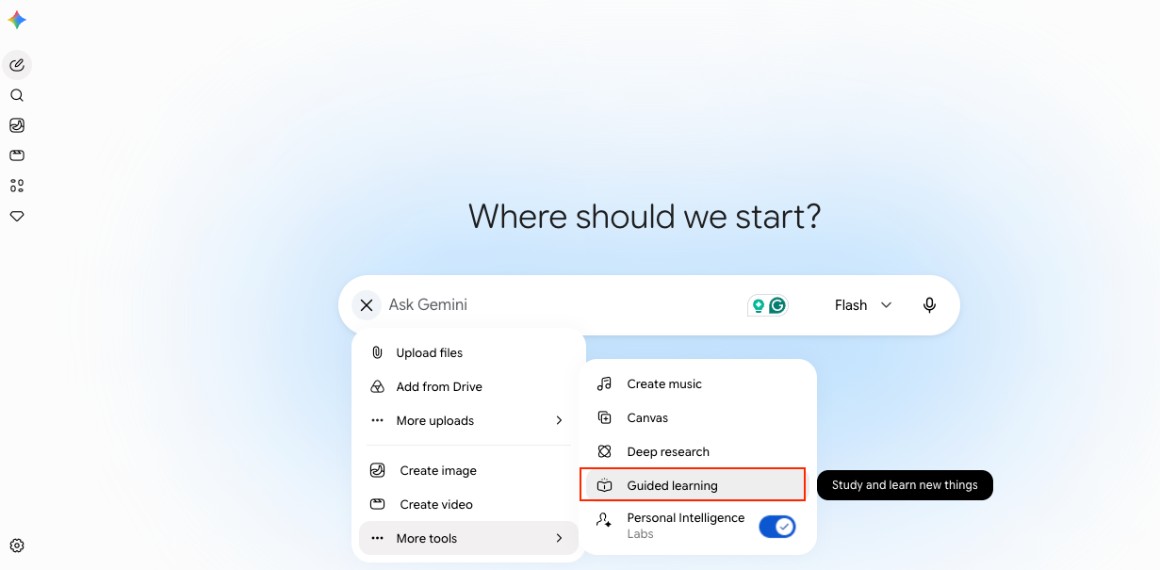 Select Guided Learning in Gemini