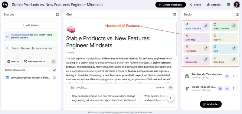 NotebookLM user interface as of Nov 2025