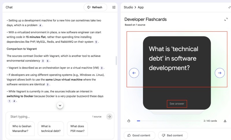 NotebookLM genreated flash cards with an answer link