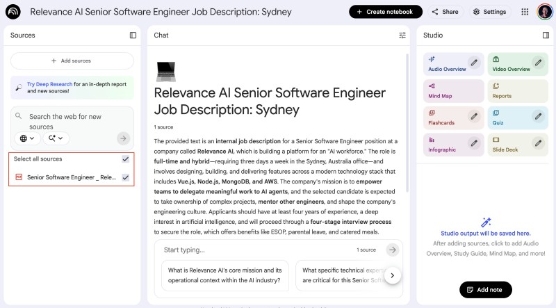 NotebookLM has parsed the source PDF
