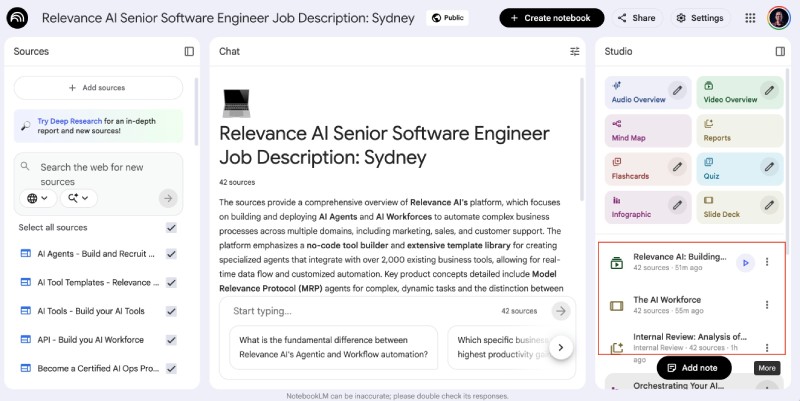 NotebookLM most feature used and notes generated