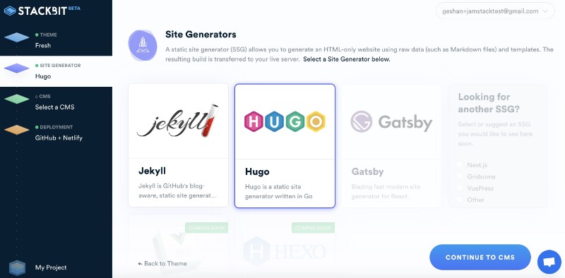 Choose Hugo as the Static site generator for your website Choose Hugo as the Static site generator for your website