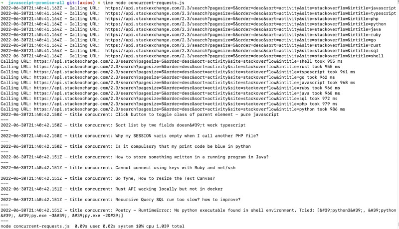 Javascript promise.all concurrent calls to the endpoints Javascript promise.all concurrent calls to the endpoints