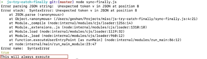 Try catch finally sync execution in JavaScript - output Try catch finally sync execution in JavaScript - output