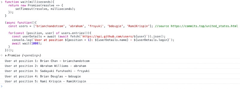 Wait for 1 second with Async/await code ran in Chrome browser