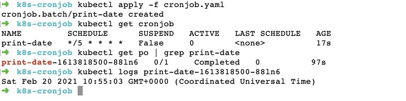 Kubernetes cron job a simple example - not optimally configured