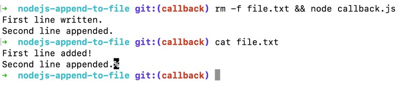 Append contents to a file using Node.js with callbacks fs.apppendFile Append contents to a file using Node.js with callbacks fs.apppendFile