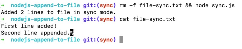 Append contents to a file using Node.js in a sync way Append contents to a file using Node.js in a sync way