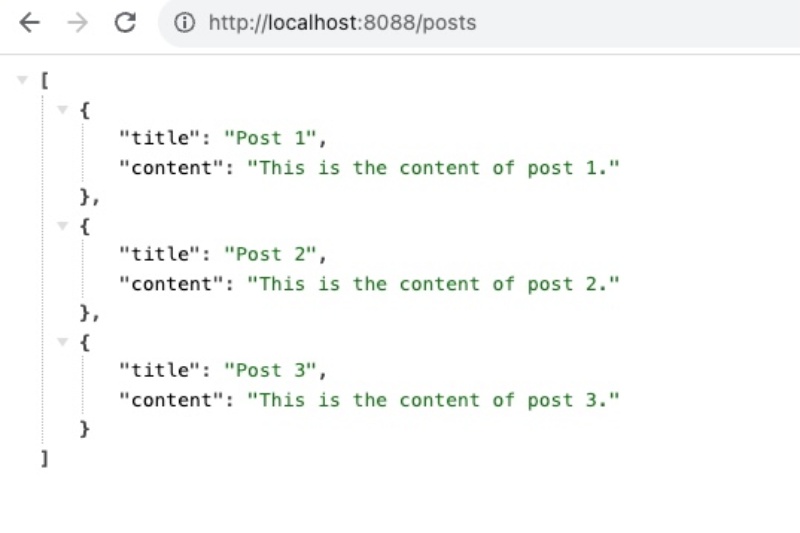 Express running on port 8080 with posts JSON Express running on port 8080 with posts JSON