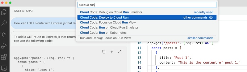 Duet AI integrated with Cloud Run Duet AI integrated with Cloud Run