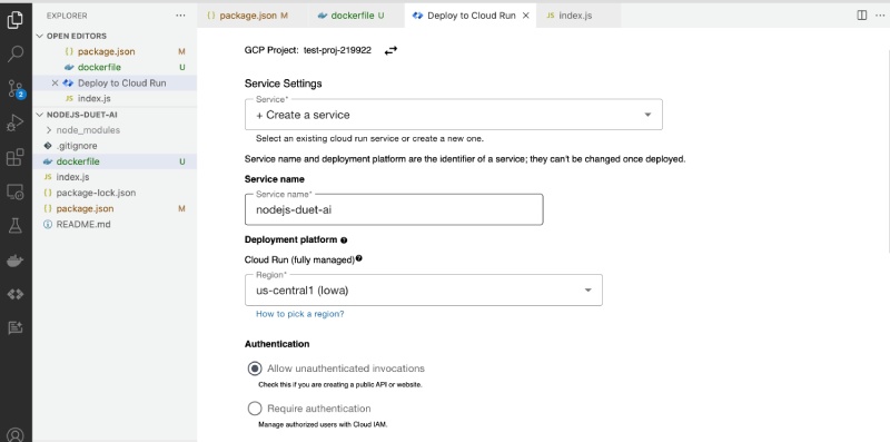 Duet AI integrated with Cloud Run service settings Duet AI integrated with Cloud Run service settings