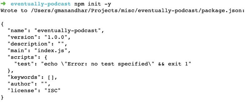 Result of npm init -y for Node.js express tutorial Result of npm init -y for Node.js express tutorial