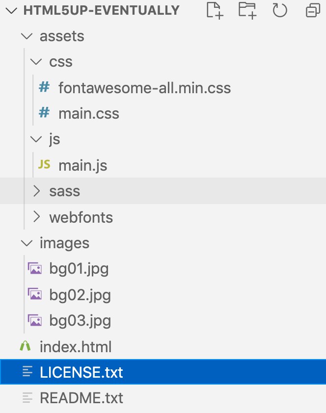 Folder and file structure for the assets in the downloaded Eventually template Folder and file structure for the assets in the downloaded Eventually template