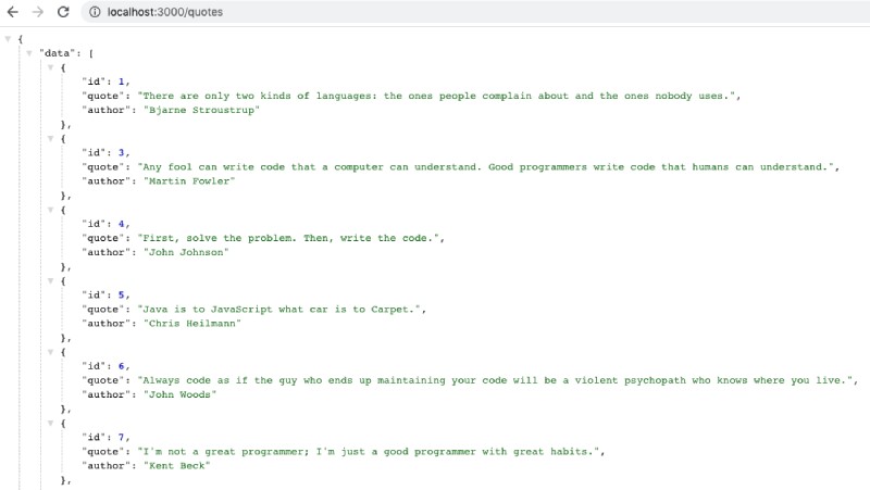 Quotes API with dynamic output from DB Quotes API dynamic output for Node.js MySQL tutorial using Express js from DB table quote