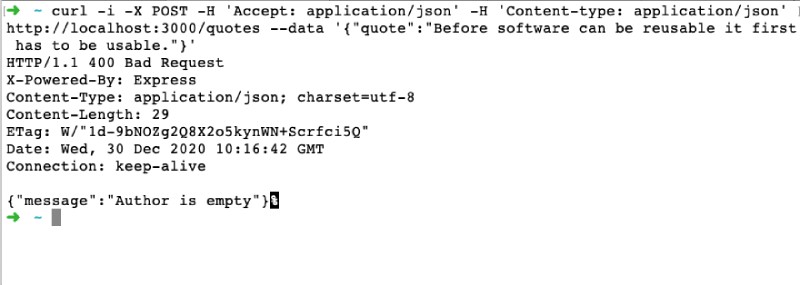 Creating a quote without author will give a validation error Creating a quote without author will give a validation error