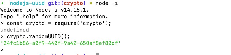 Generate UUID with Node.js native crypto module Generate UUID with Node.js native crypto module