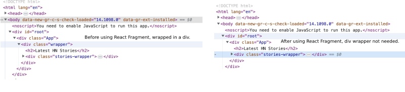 Making the HTML simpler by using React fragments Making the HTML simpler by using React fragments