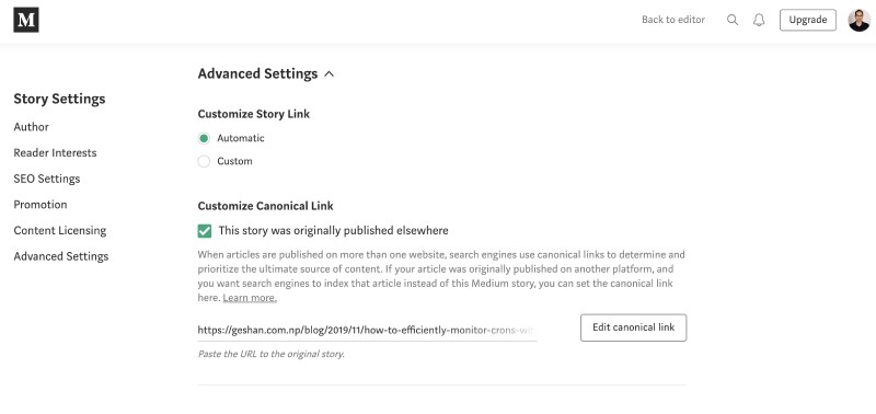 Post your content to Medium Post your content to Medium with canonical link